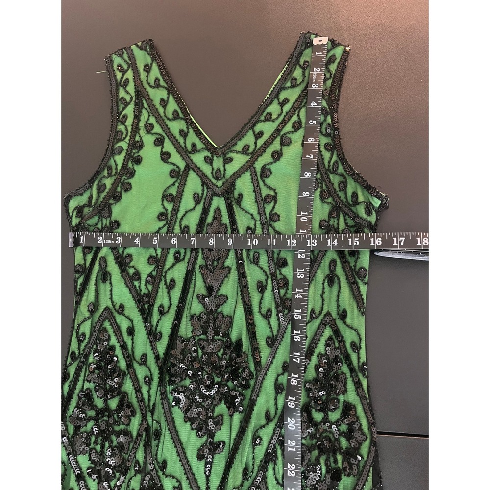PrettyGuide Green Black Sequin Fringe Flapper Dress 1920s Gatsby Style L (1098) - Picture 11 of 16